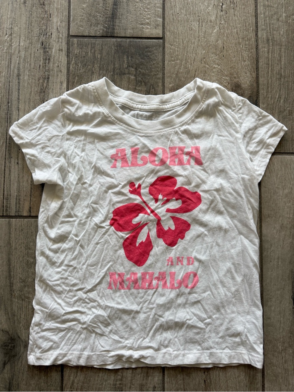 Girls' White Short Sleeve Tee with Pink Hibiscus Graphic